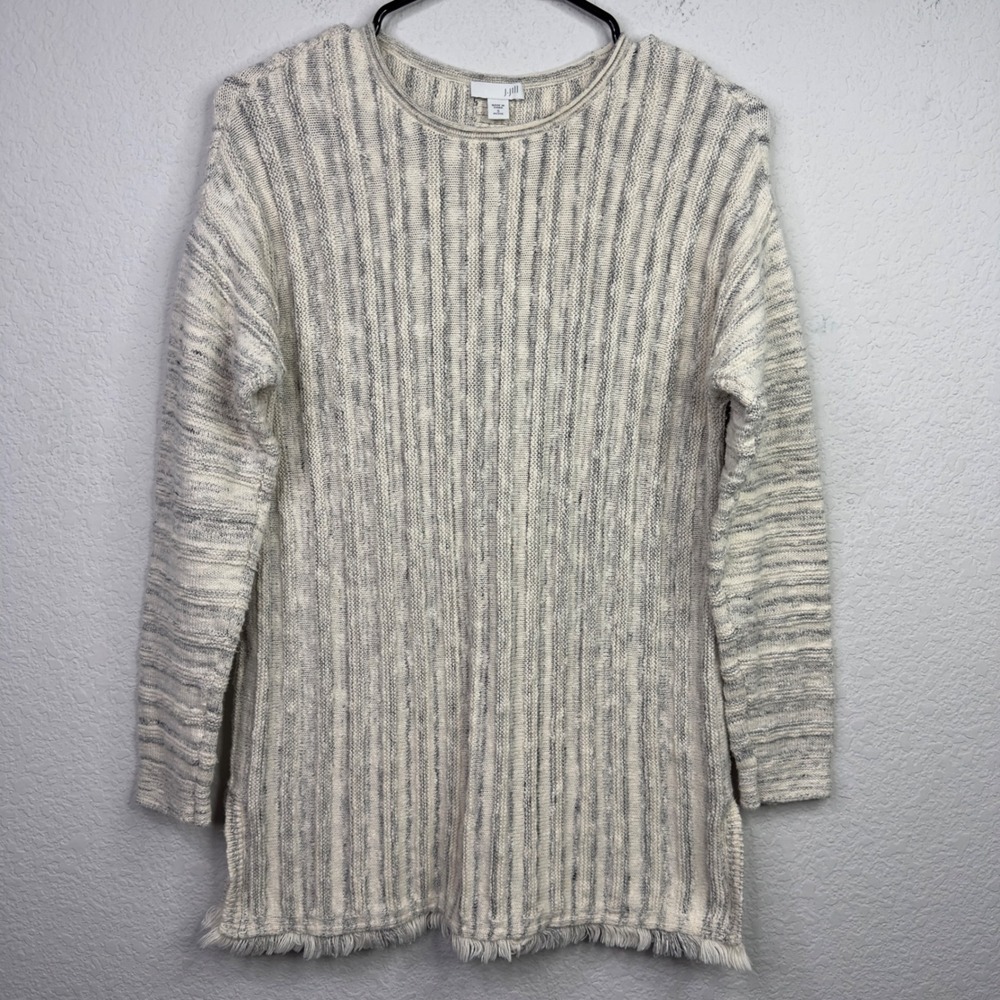 J. Jill Sweater Women S Petite‎ Ivory Gray Button Textured Minimalist Neutral